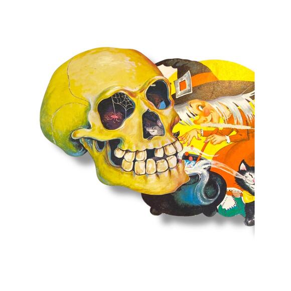 Lot of 6 Vintage Diecut Halloween Decorations Black Cat Witch Skull 7" - Picture 3 of 8